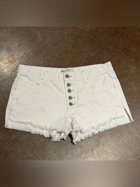 Free People White Distressed Button-Fly Denim Shorts